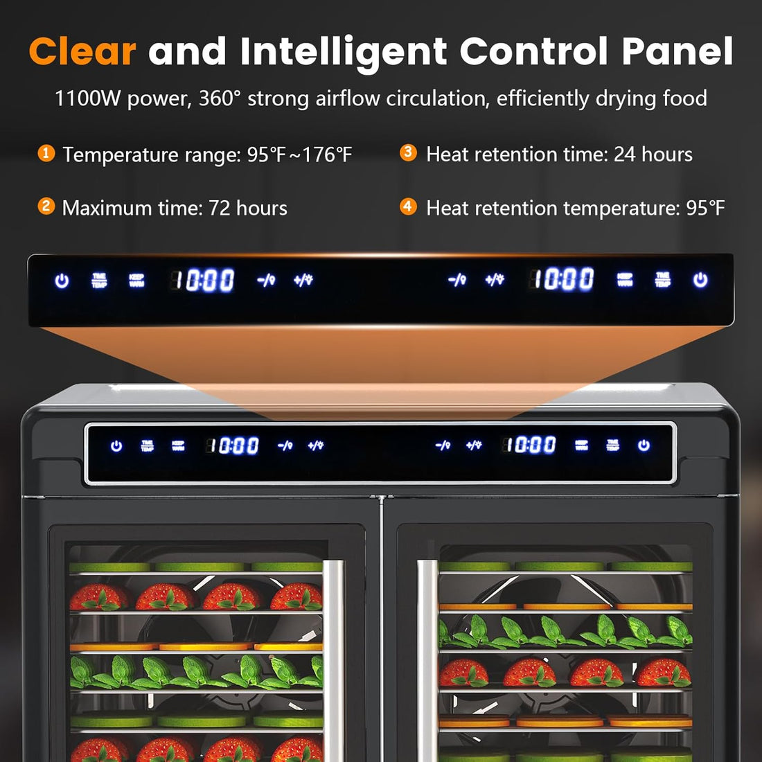 Modern Food Dehydrator with Dual Chamber Design – 16 Stainless Steel Tray Meat Dehydrator