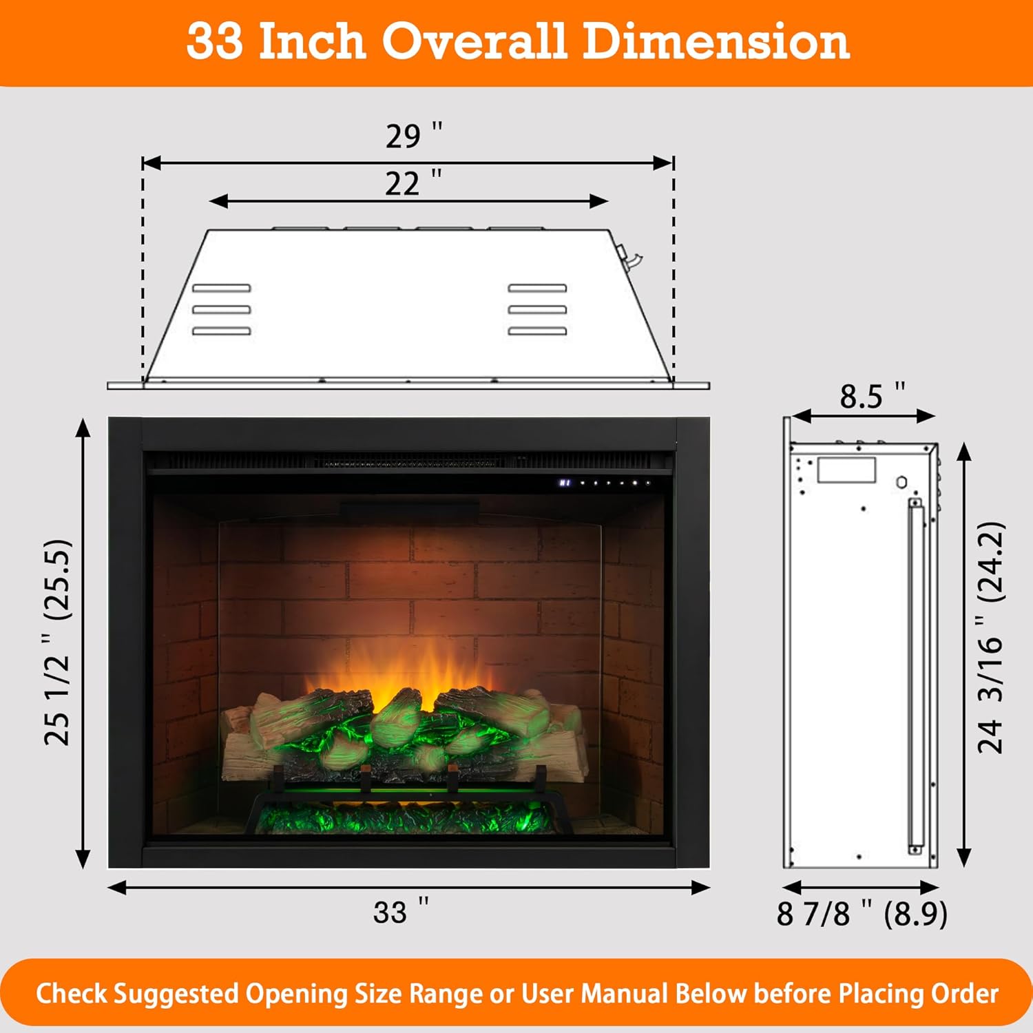 Remote control Electric Fireplace Light,with Fire Crackling Sound