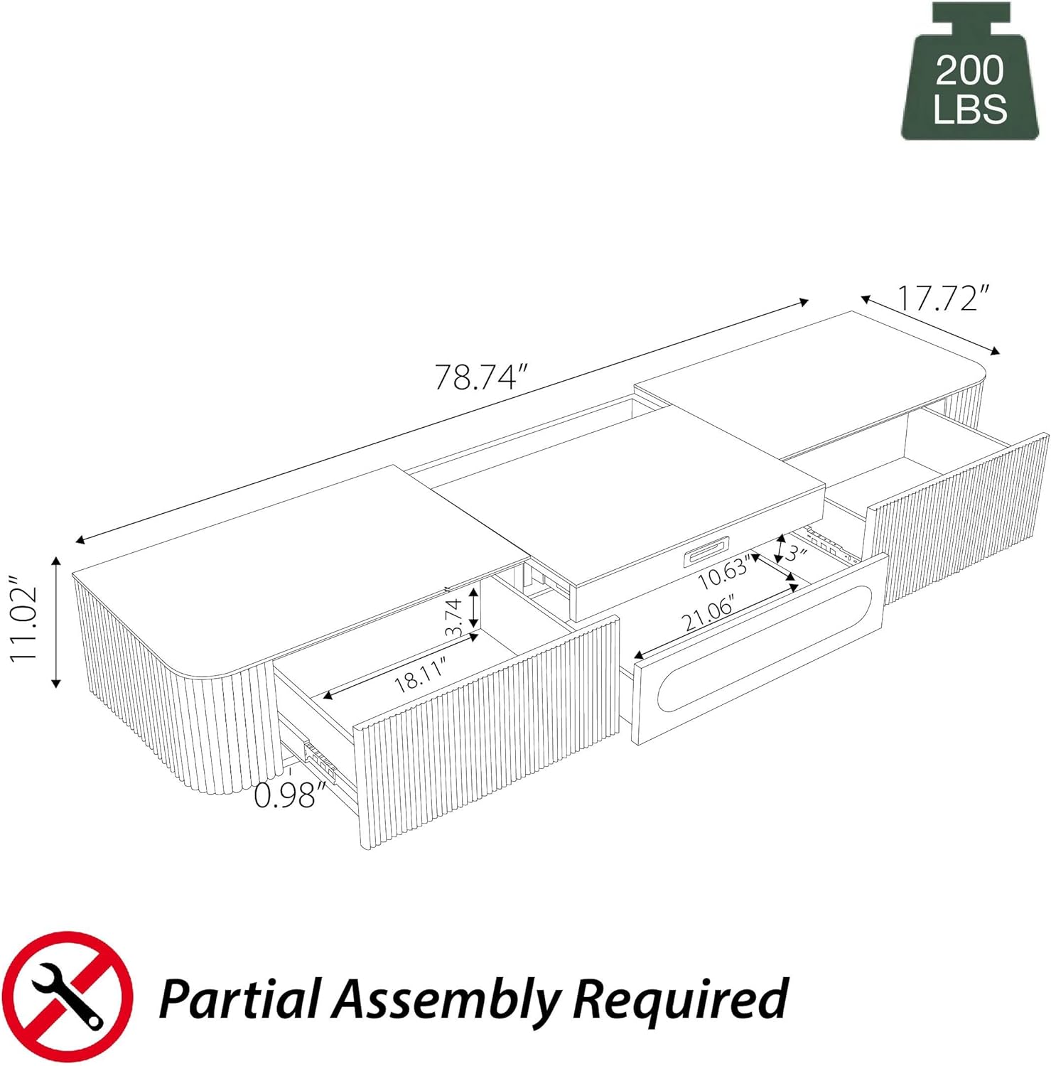 New 65 Inch Fully-Assembled Modern TV Stand with Storage
