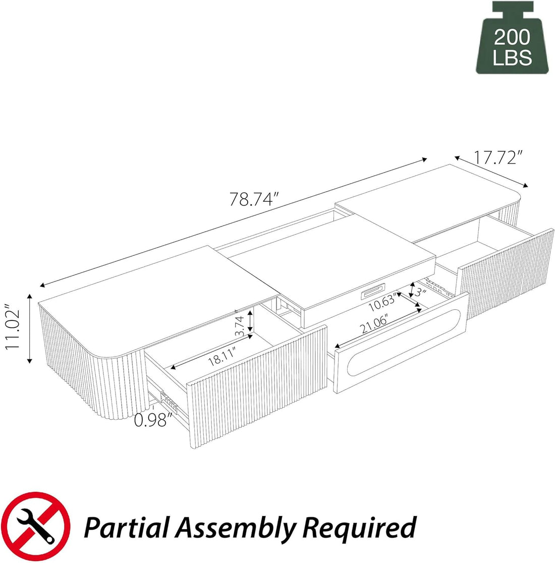 New 65 Inch Fully-Assembled Modern TV Stand with Storage