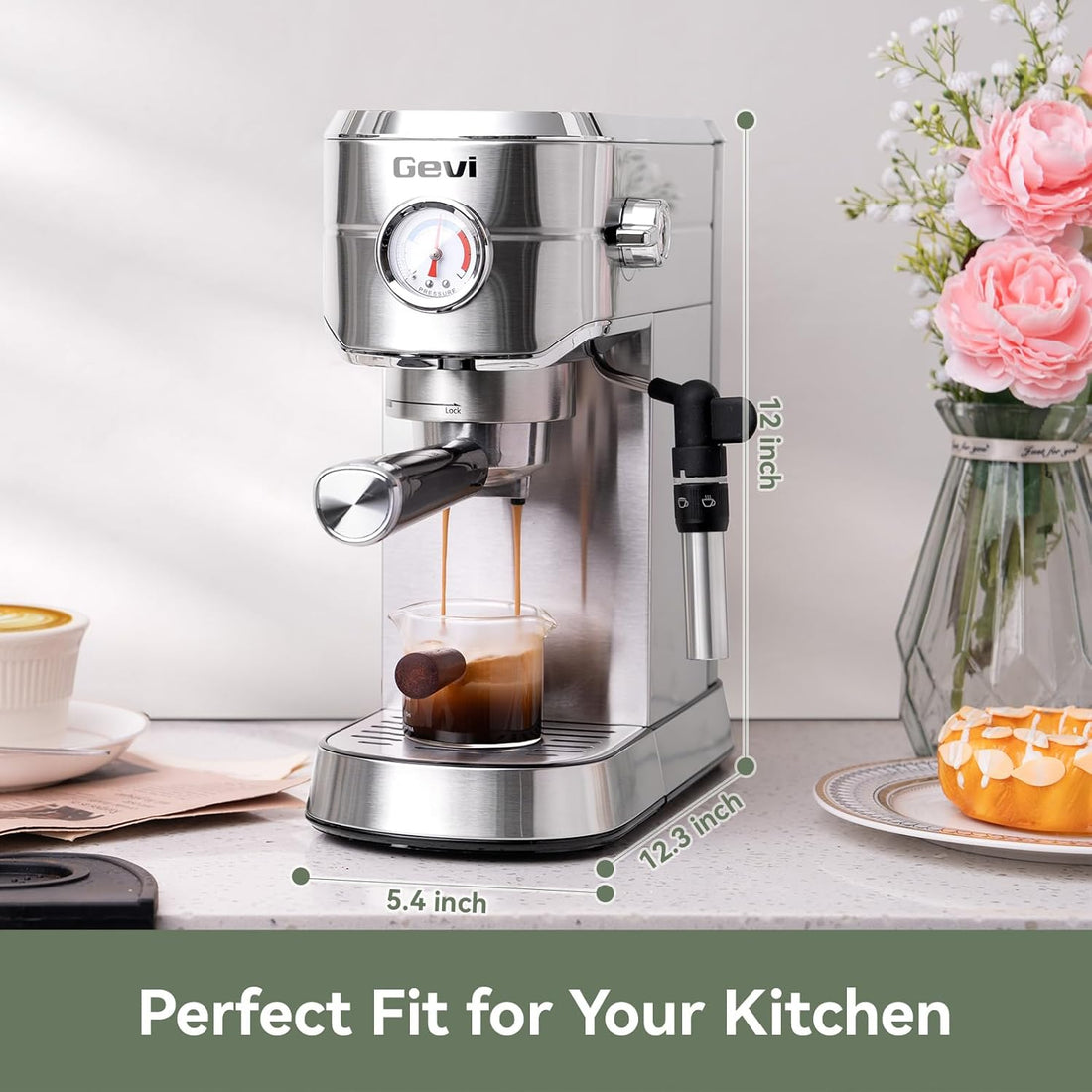 New Stainless Espresso Coffee Machine 20 Bar - Auto Milk Frother & Steam Wand, NTC Temp Control