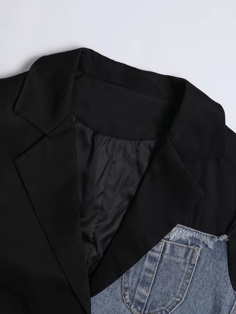 New Women Blue Denim Irregular Casual Blazer 
