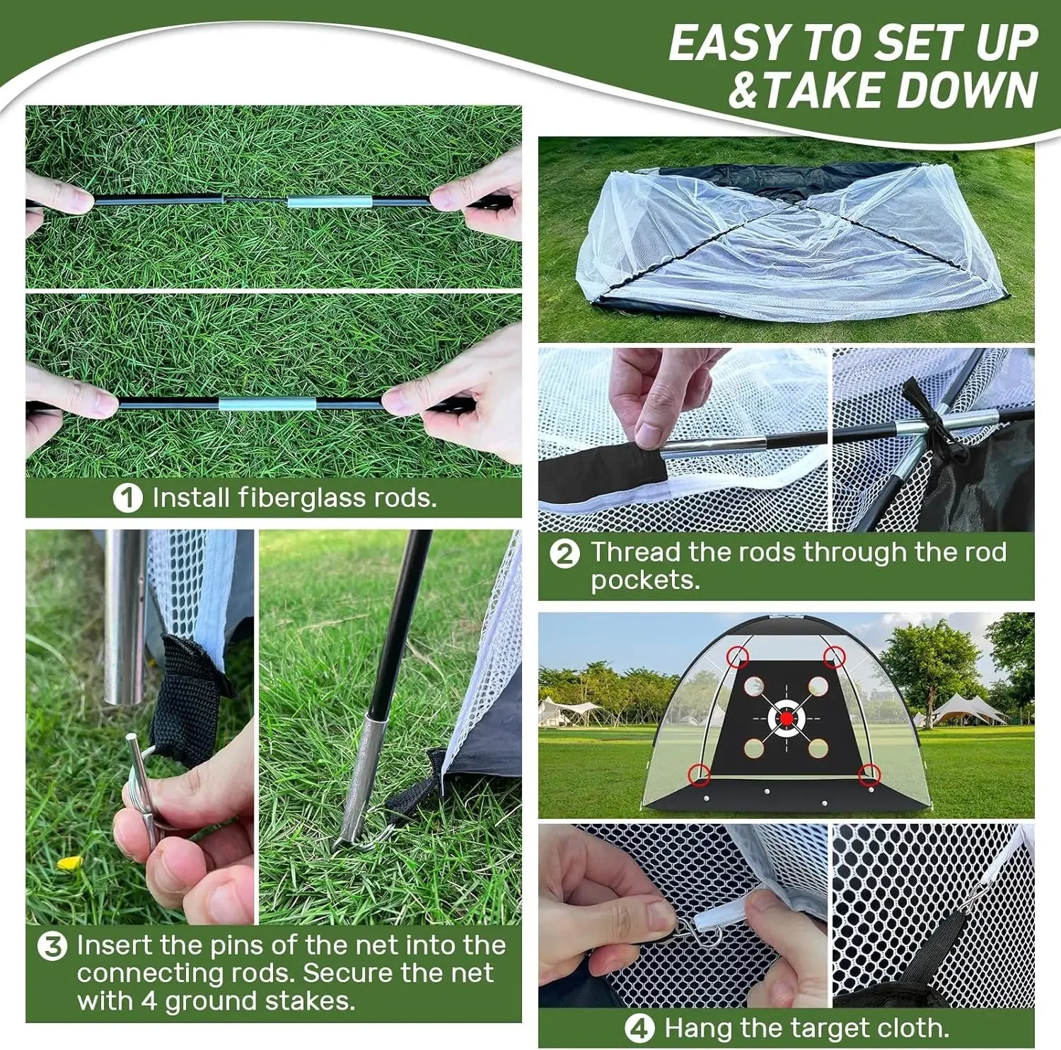 Modern Portable Golf Hitting Net Training Mat 10X7Ft with Target and Balls