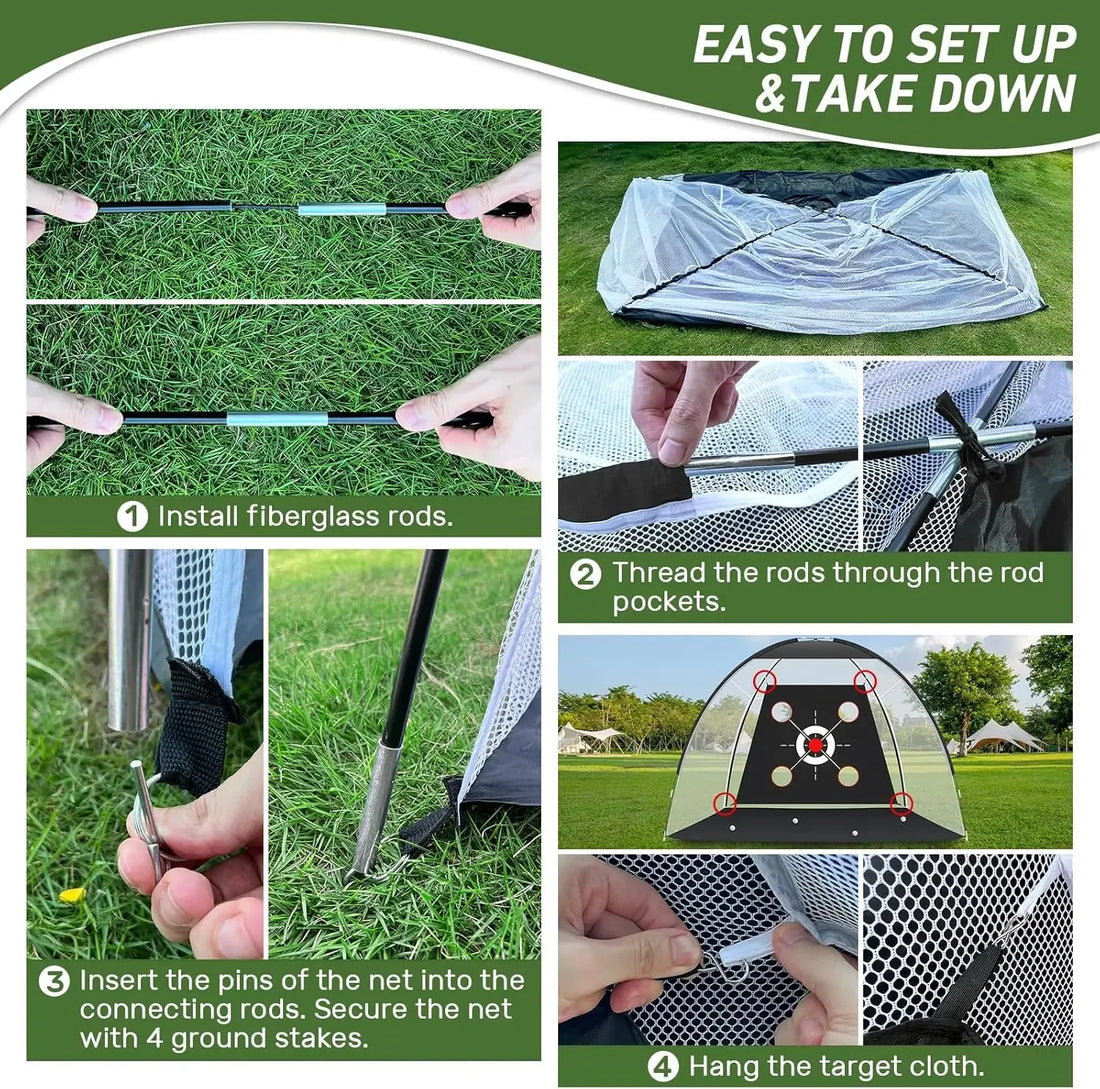 Modern Portable Golf Hitting Net Training Mat 10X7Ft with Target and Balls