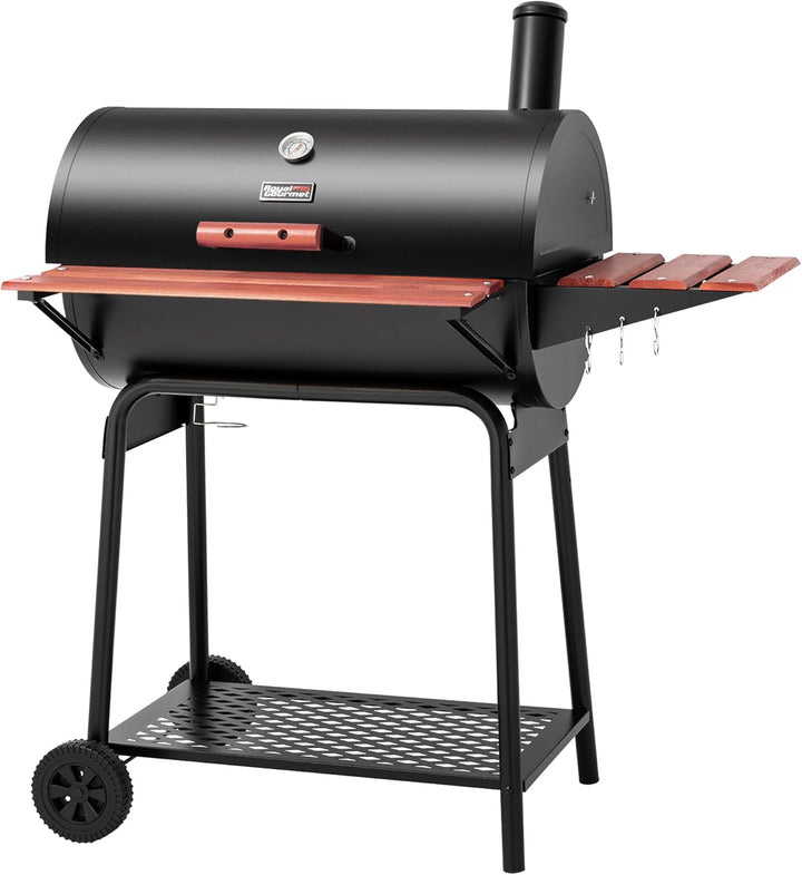 CC1830V 30 Barrel Charcoal Grill with Wood-Painted Side Front Table, 627 Square Inches Cooking Space, for Outdoor Backyard, Patio and Parties, Black