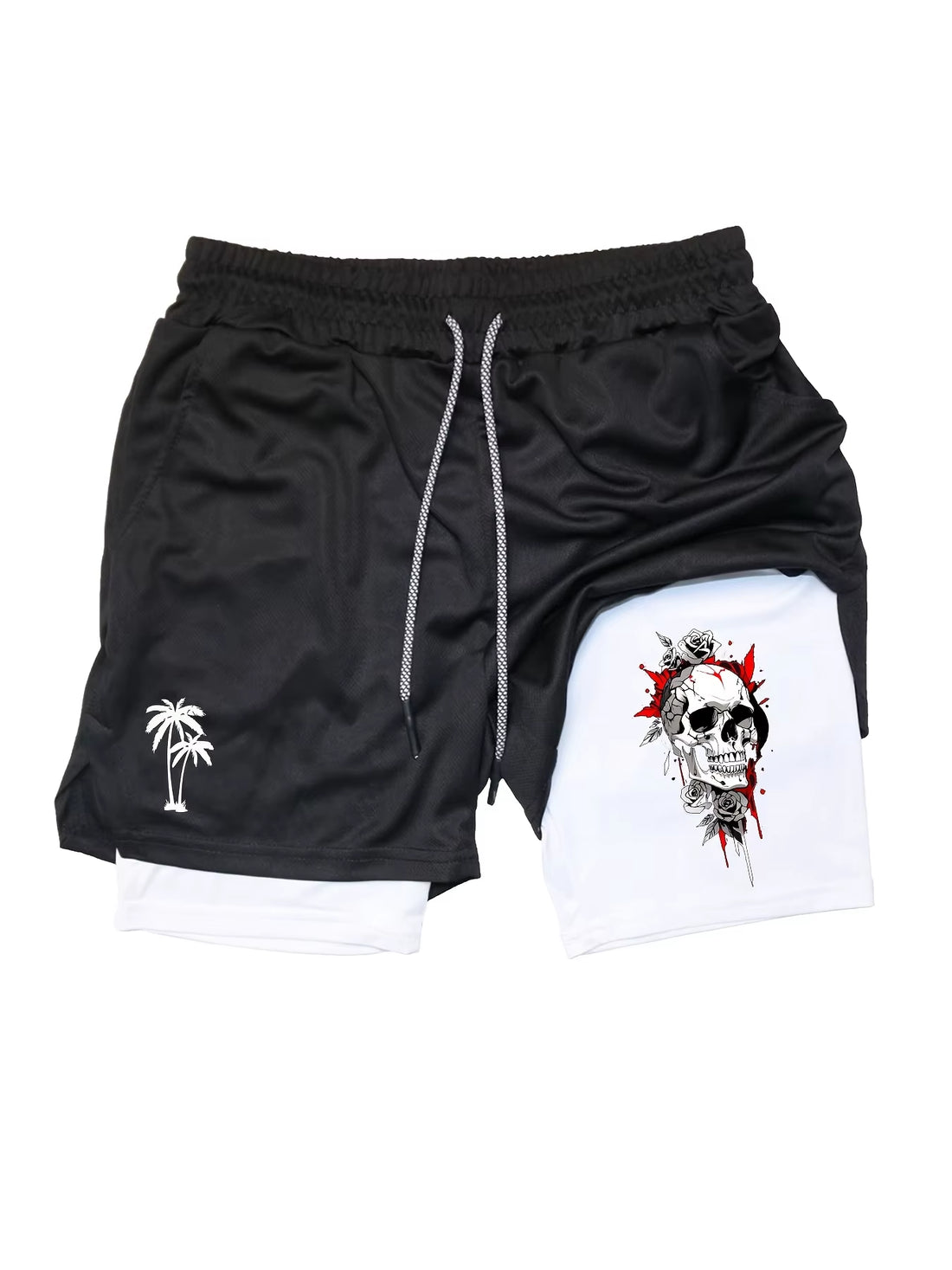 Mens Printed Casual Double Layer Shorts Running Fitness