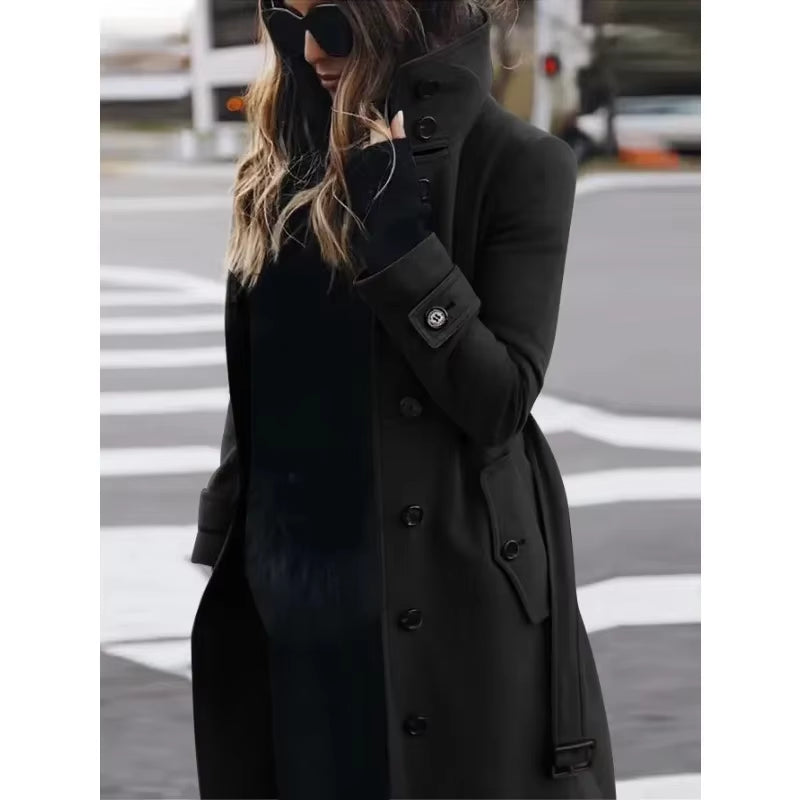 New Women Slim Fit Cardigan Style Autumn Winter New Woolen Coat Stand Collar