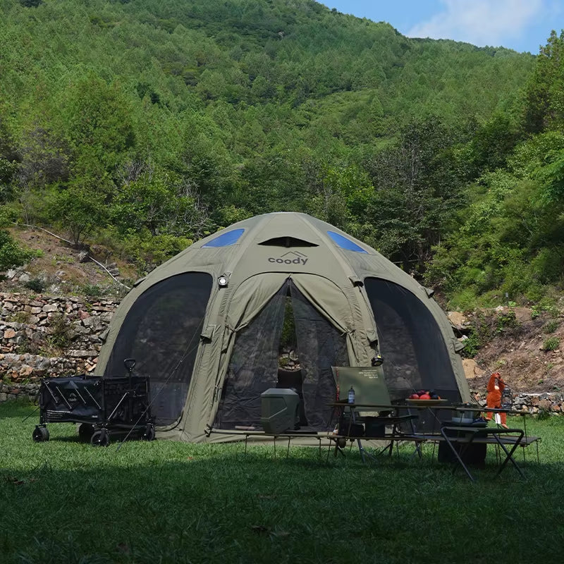 Coody Dome Air Tent-Army Green Large Luxury Waterproof Cotton Durable Travel Camping Family Geodesic Outdoor Inflatable Tent