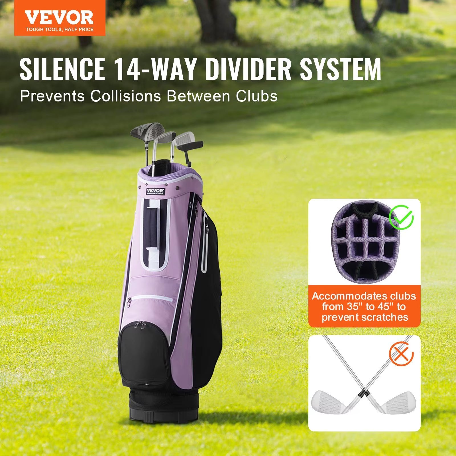 New Premium 36-Inch Golf Cart Bag with 14-Way Divider, Multiple Storage Pockets