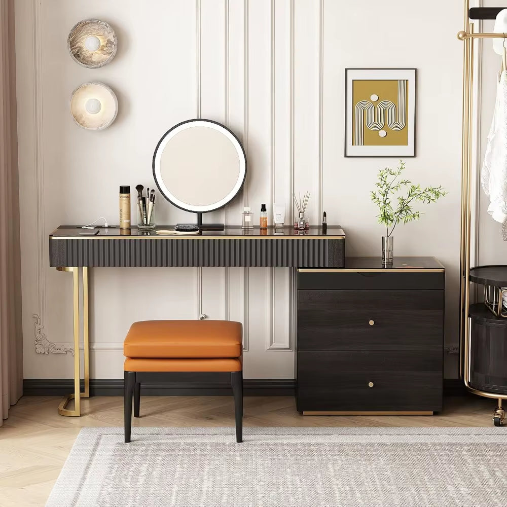 New Makeup Vanity Desk with Stool, TV Cabinet Combination