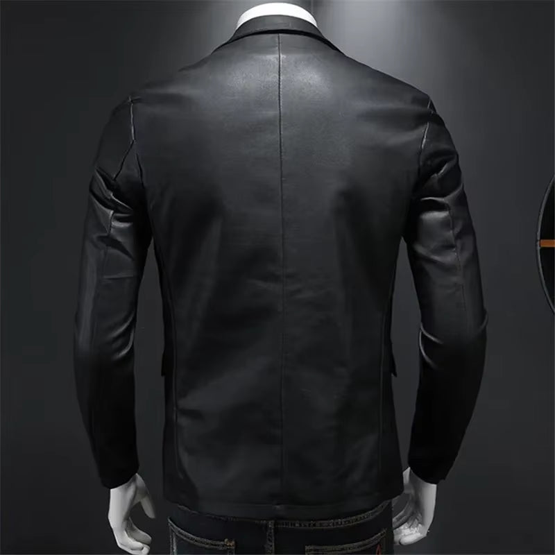 Men'S Casual Leather Dress Suit Coat Casual Pu Blazers Jacket Casual Blazer Jackets Men Leather Jakcets