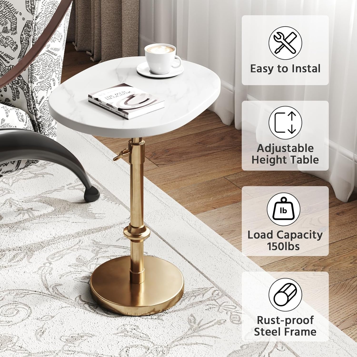 Antique Brass Adjustable-Height Pedestal Drink Table