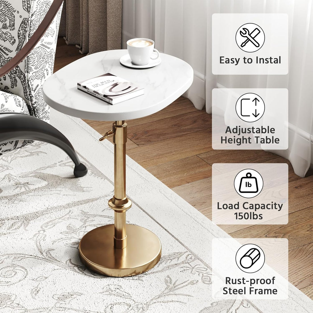 Antique Brass Adjustable-Height Pedestal Drink Table