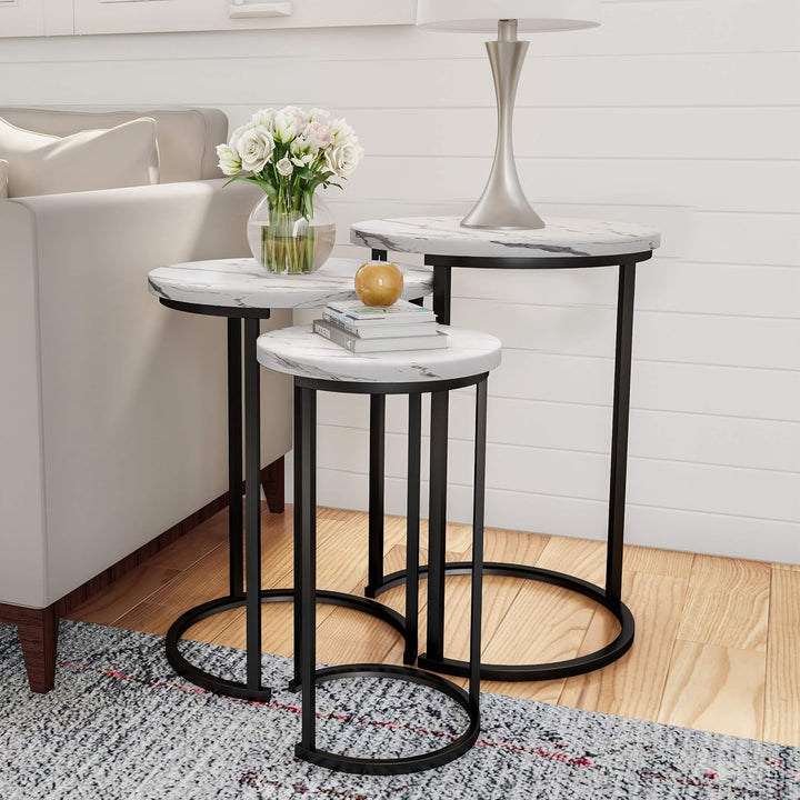 Modern - Marble Set of 3 round Side Tables for Living Room/Office