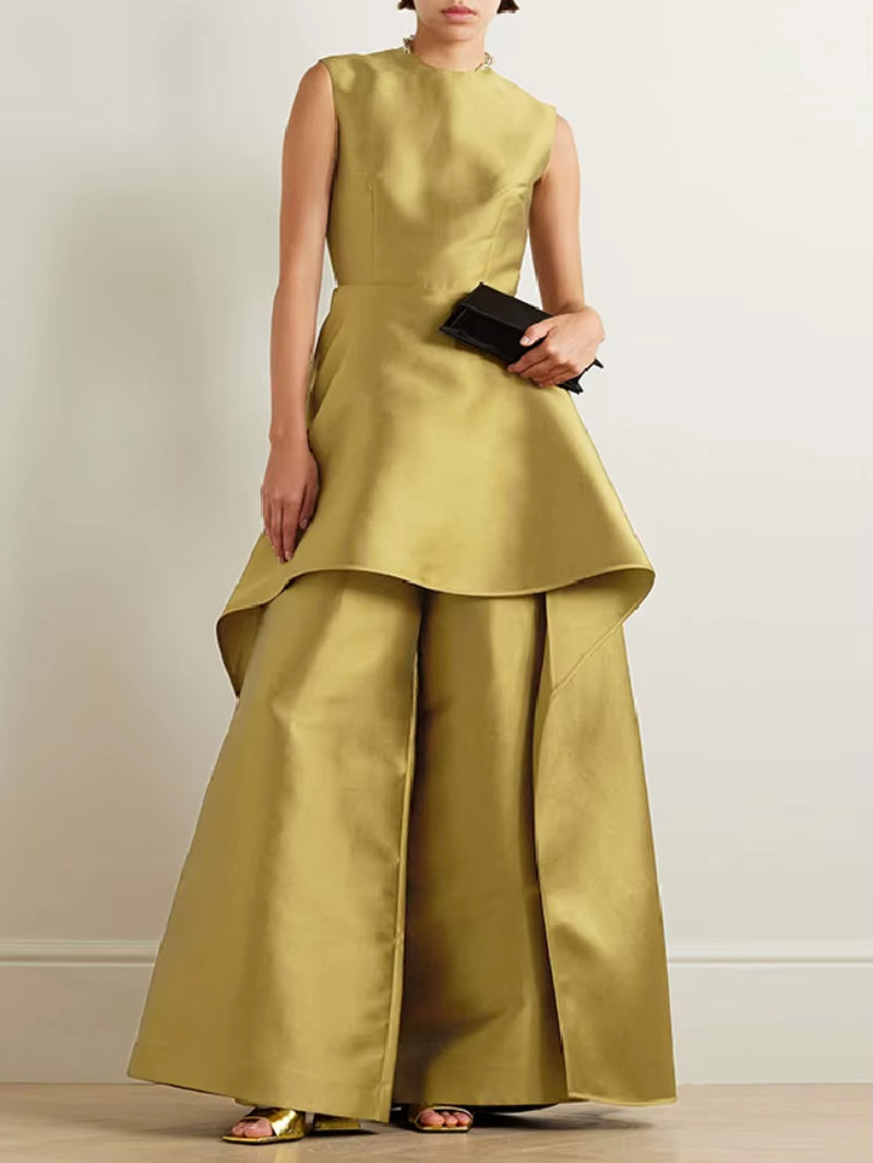 New Women Jumpsuit round Neck Sleeveless with Wide Leg Pants 