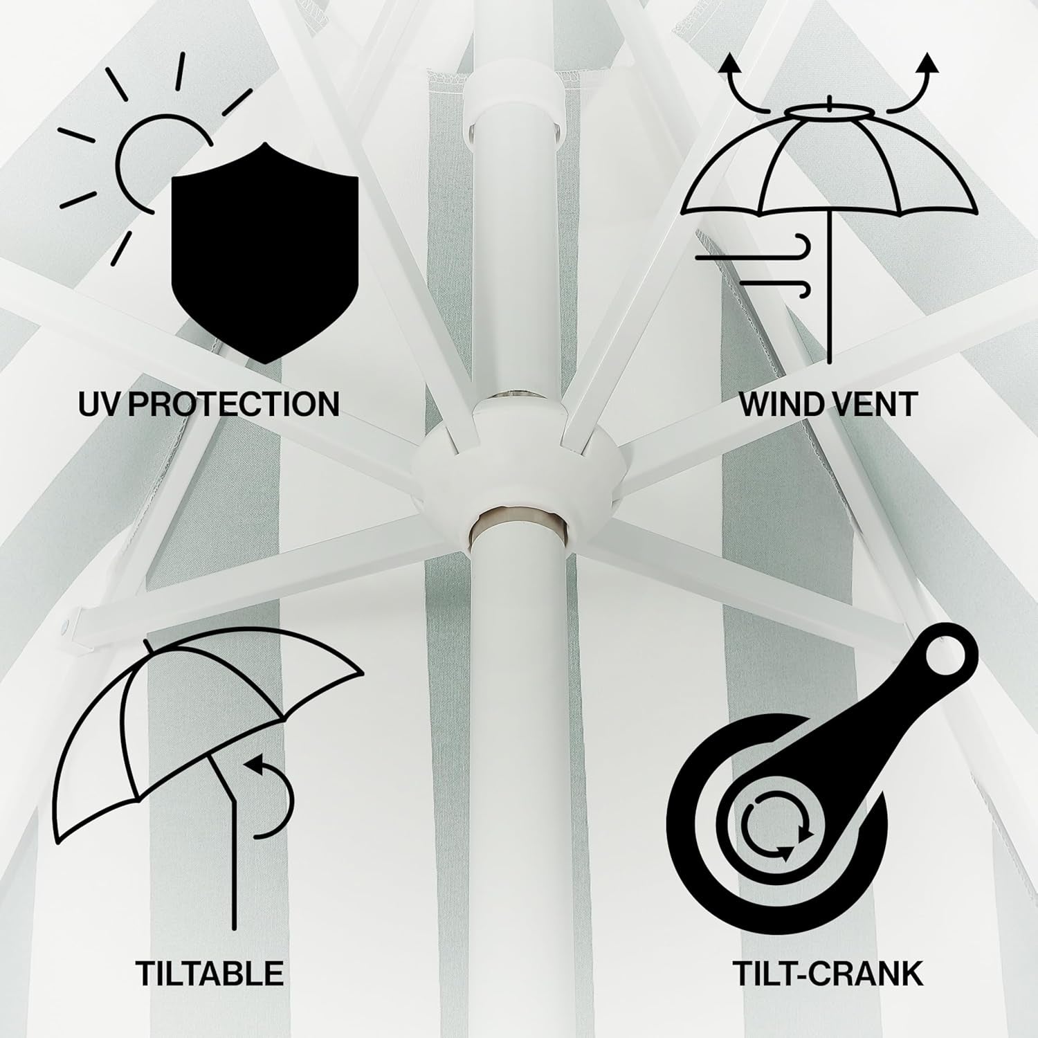 UMB1001 Collins 9 Ft. Classic Cottage Tassel Market Patio Umbrella with Auto-Tilt, Crank, Wind Vent and UV Protection