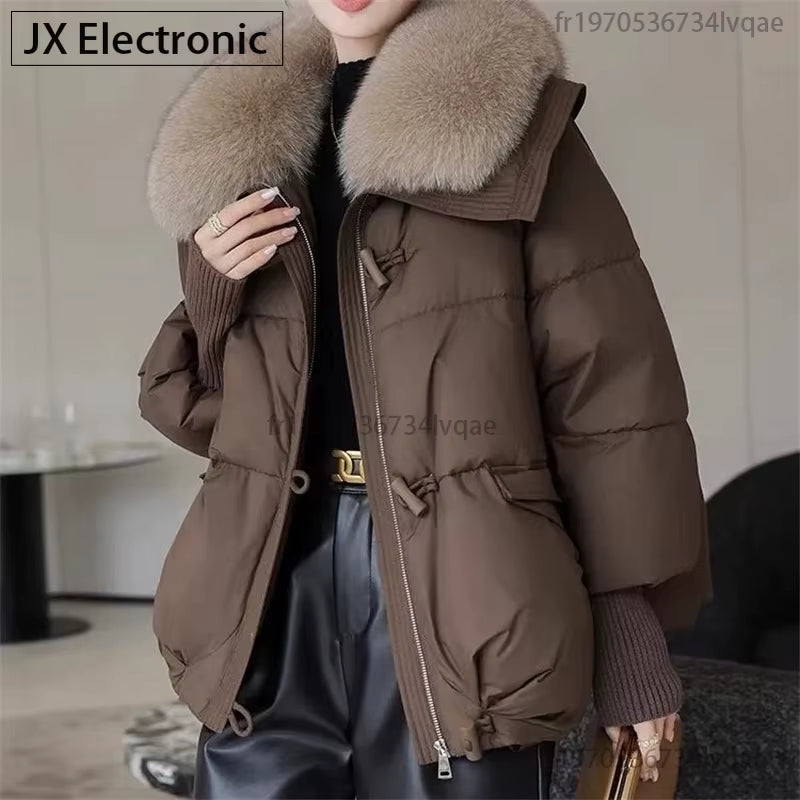 2024 Winter Women'S Warm Coat New Thicken Fur Collar Jacket Short down Cotton Loose Outwear Solid Casual Female Parkas Coats