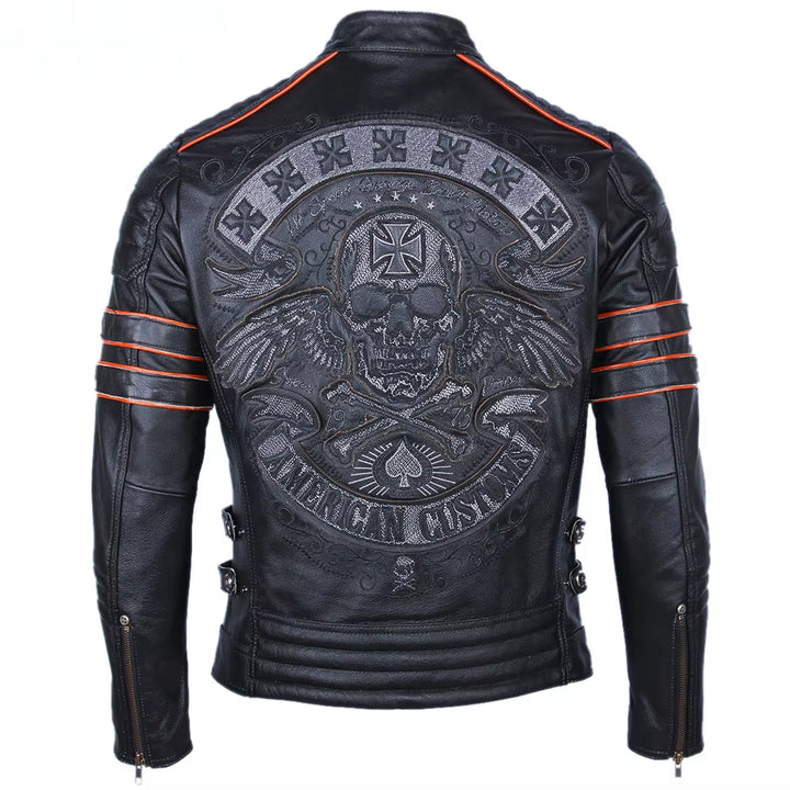 Premium Embroidery  Motorcycle Leather Jackets 100% Natural Cowhide Moto Jacket Biker Leather Jacket Mens