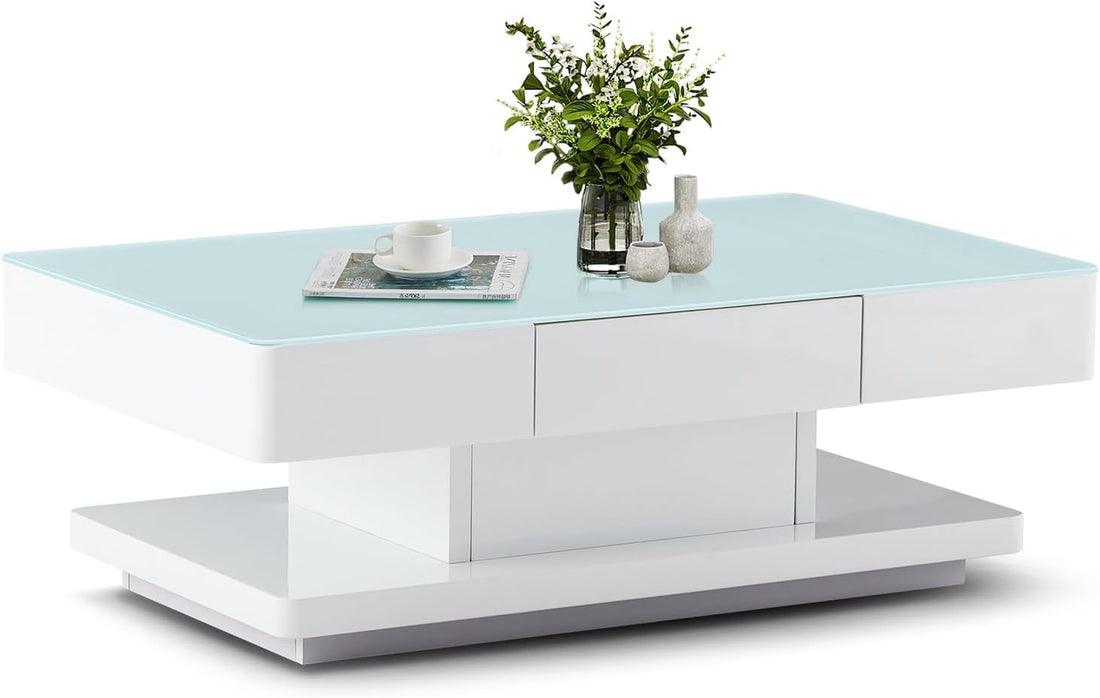 Urban Oasis White High Gloss Wood Storage Coffee Table for Living Room Home Office