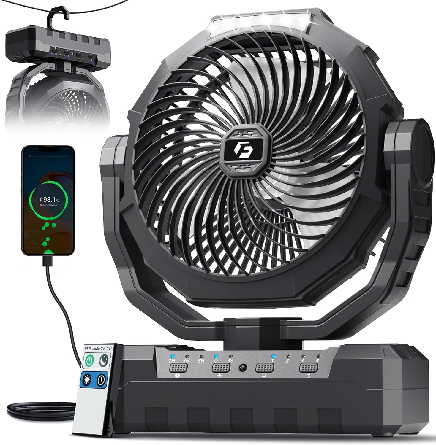 3-In-1 Camping Fan - Portable Fans Rechargeable - 24000Mah Battery Powered Fan with Light & Remote for Indoor, Outdoor, Tent, Travel, Fishing, Jobsite, Gifts for Men Dad Him - Green