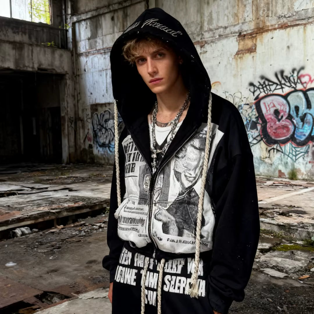 New High Street Dark Embroidered Hoodie Pullover