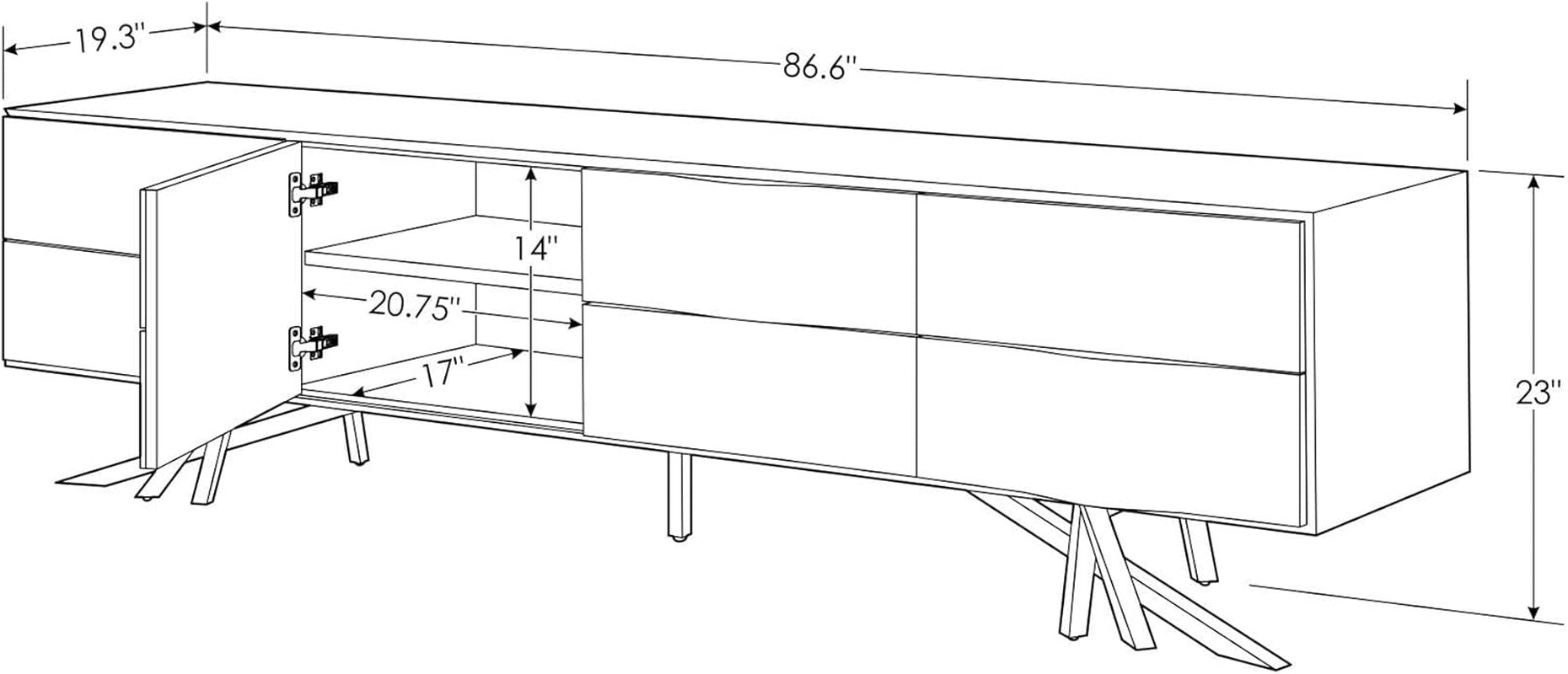 Premium Wide Modern 86.6" Vinson TV Stand with Lacquer Paneling