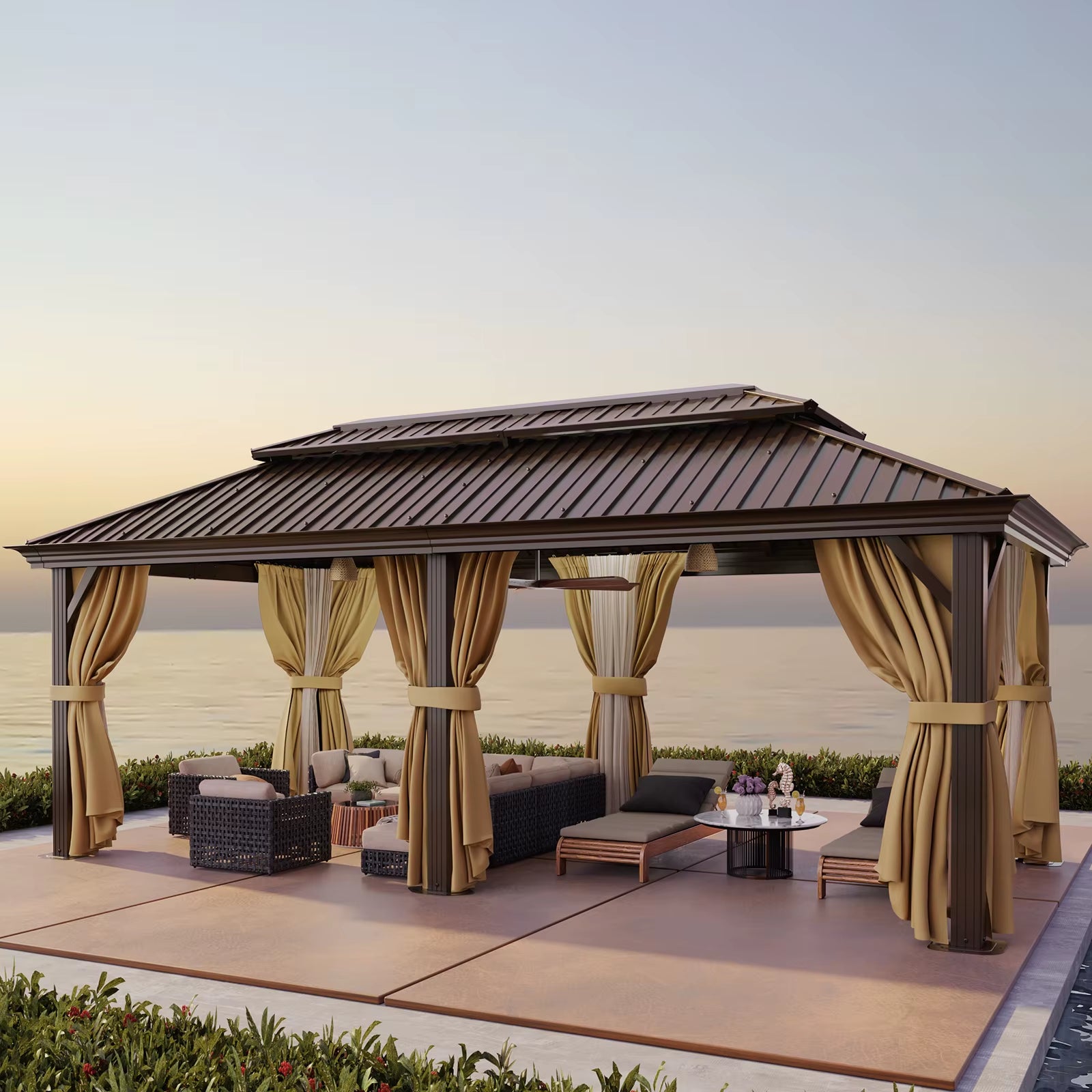 New Hardtop Gazebo with Metal Roof, Heavy Duty with Curtains