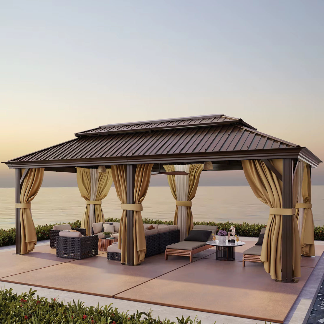 New Hardtop Gazebo with Metal Roof, Heavy Duty with Curtains