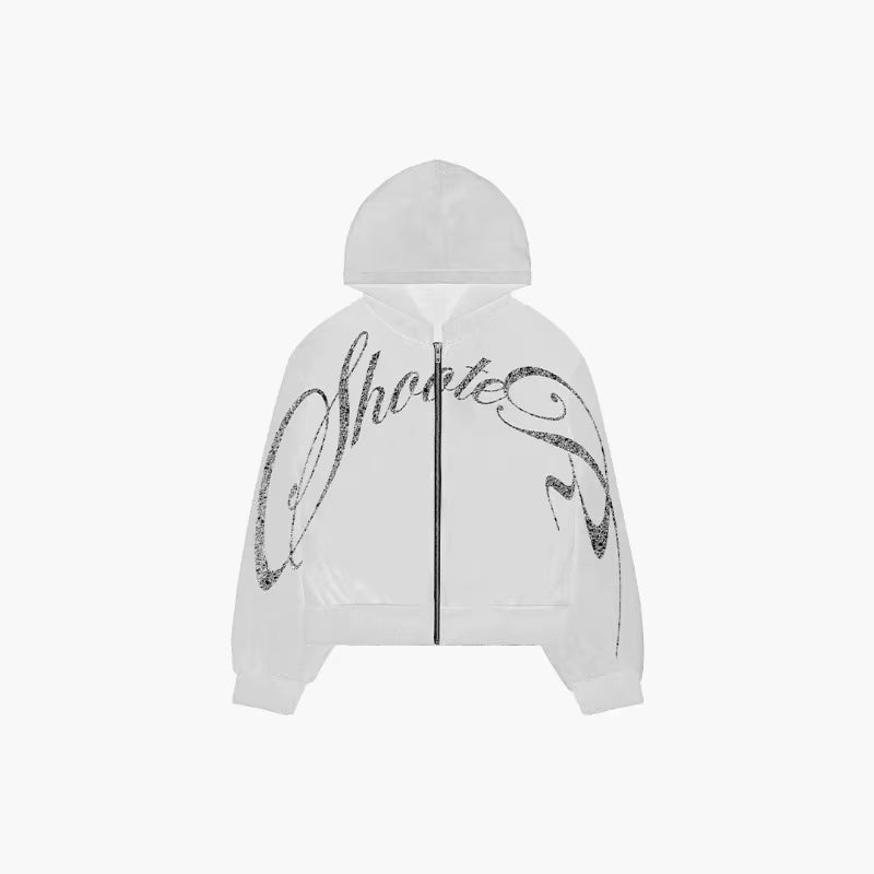 Mens Graphic Design Print Zipper Oversized Hoodie
