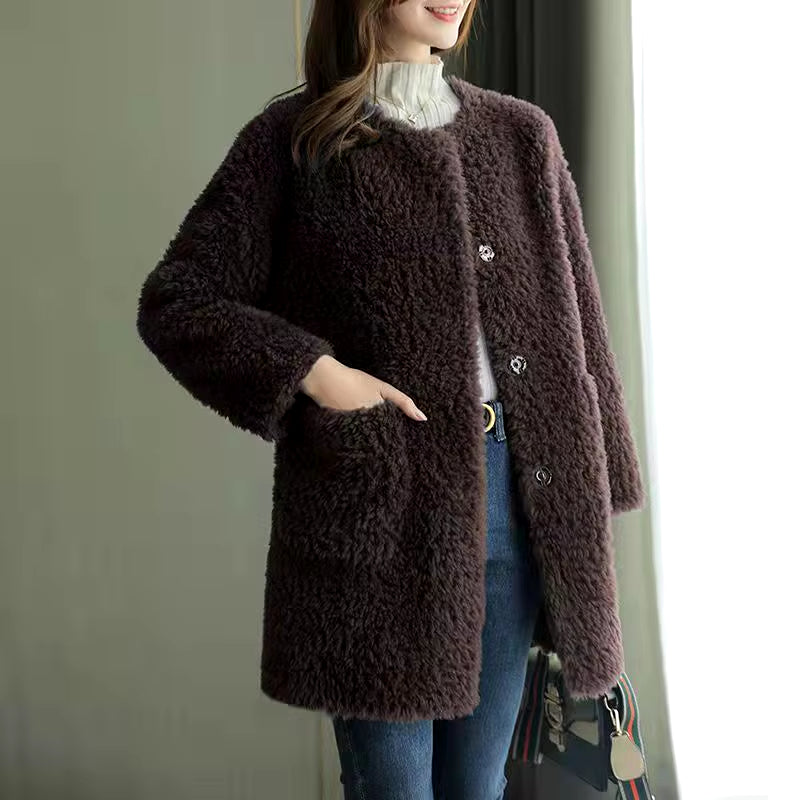 Winter Coat Women'S New Fleece Coat Lamb Fleece Medium Long Lamb Fur One-Piece Fashion Minimalist Casual Long Sleeves Jackets