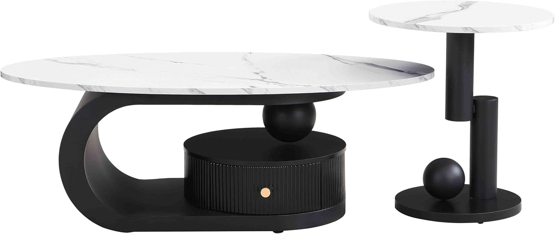  Nesting Oval Coffee Table Set of 2 Black Faux Marble