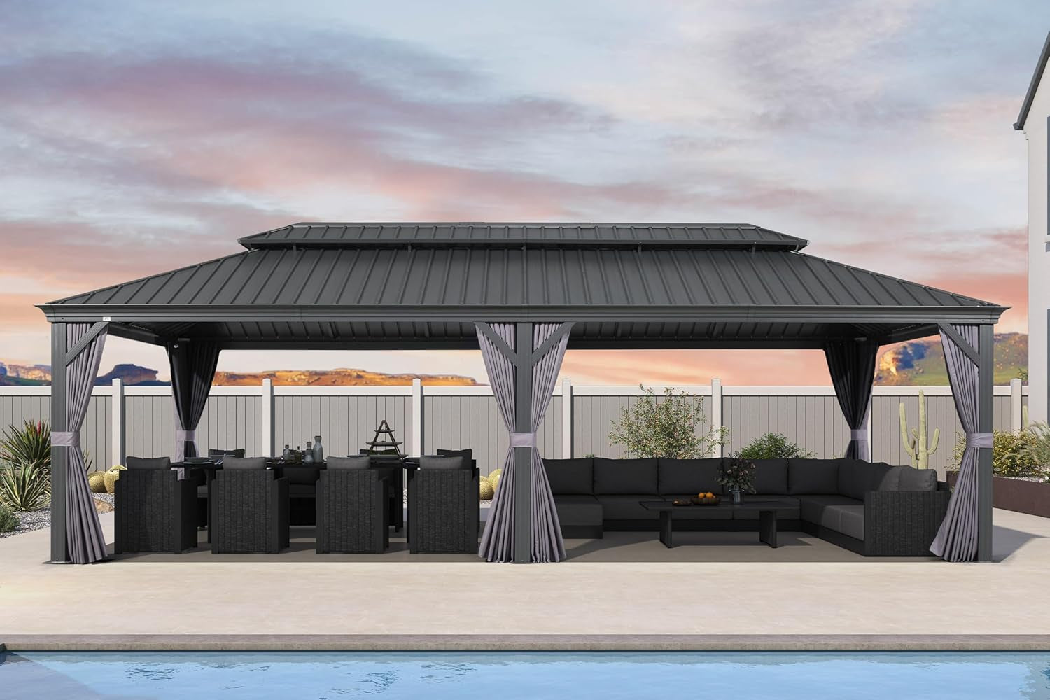 New Outdoor Large Gazebo Permanent Hardtop Double Roof Gazebo