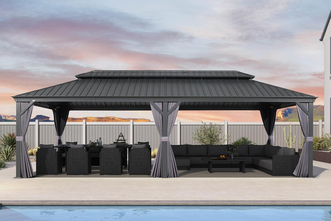New Outdoor Large Gazebo Permanent Hardtop Double Roof Gazebo
