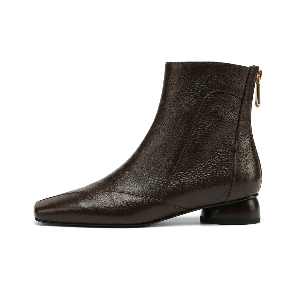 Women's Sheepskin Ankle Boots – Elegant Bow Detail, Back Zipper, Modern Flat Boots