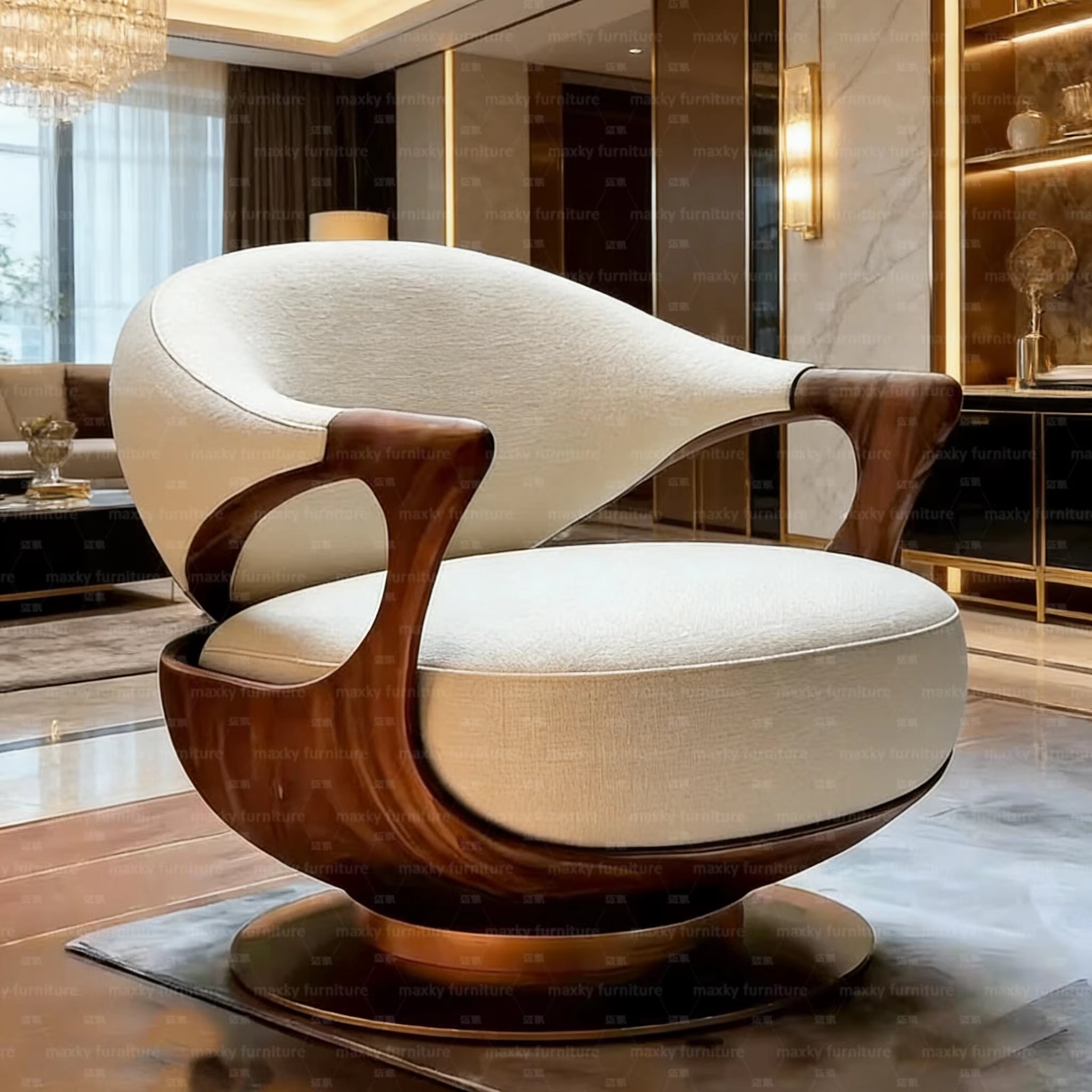Single Sofa Chair Modern Upholstered Single Lounge Chair with Curved Wooden Armrest Single Seater Sofa Chair for Living Room