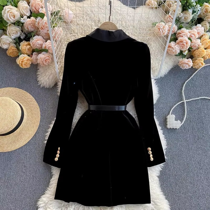 Elite Office Work OL Black Jacket Coat Autumn Winter Luxury Velvet Women Blazer