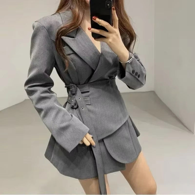 New Fusion Contrast Color Fashion Blazer Dresses for Women High Waist Trendy Wear