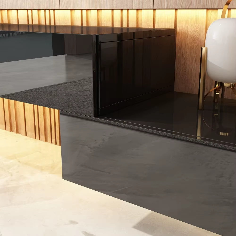 Modern Wall-Mounted TV Stand with Glossy Drawers and Lighting