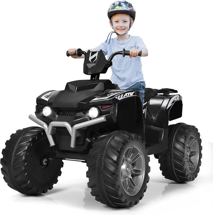 New 2024 Electric Quad Bike, Children Ride on ATV with Bluetooth, Lights, Music, Horn, High/Low Speeds and Slow Start, 12 V Battery Powered Toy Car for 3-7 Years Boys Girls (Black)