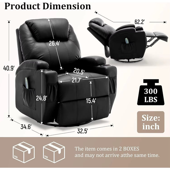 Recliner Chair, Rocking Chair with Massage and Heat, 360° Rotation