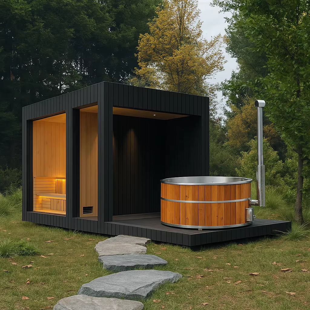 Modern Outdoor Sauna with Hybrid Hot Tub Wellness Inc.