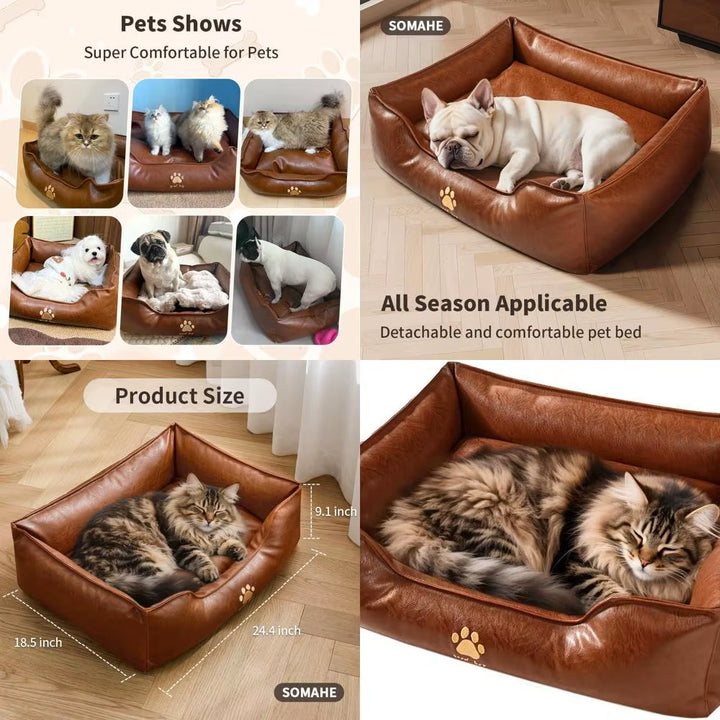 Premium Leather Cat Bed for Indoor Cats & Small Dogs 