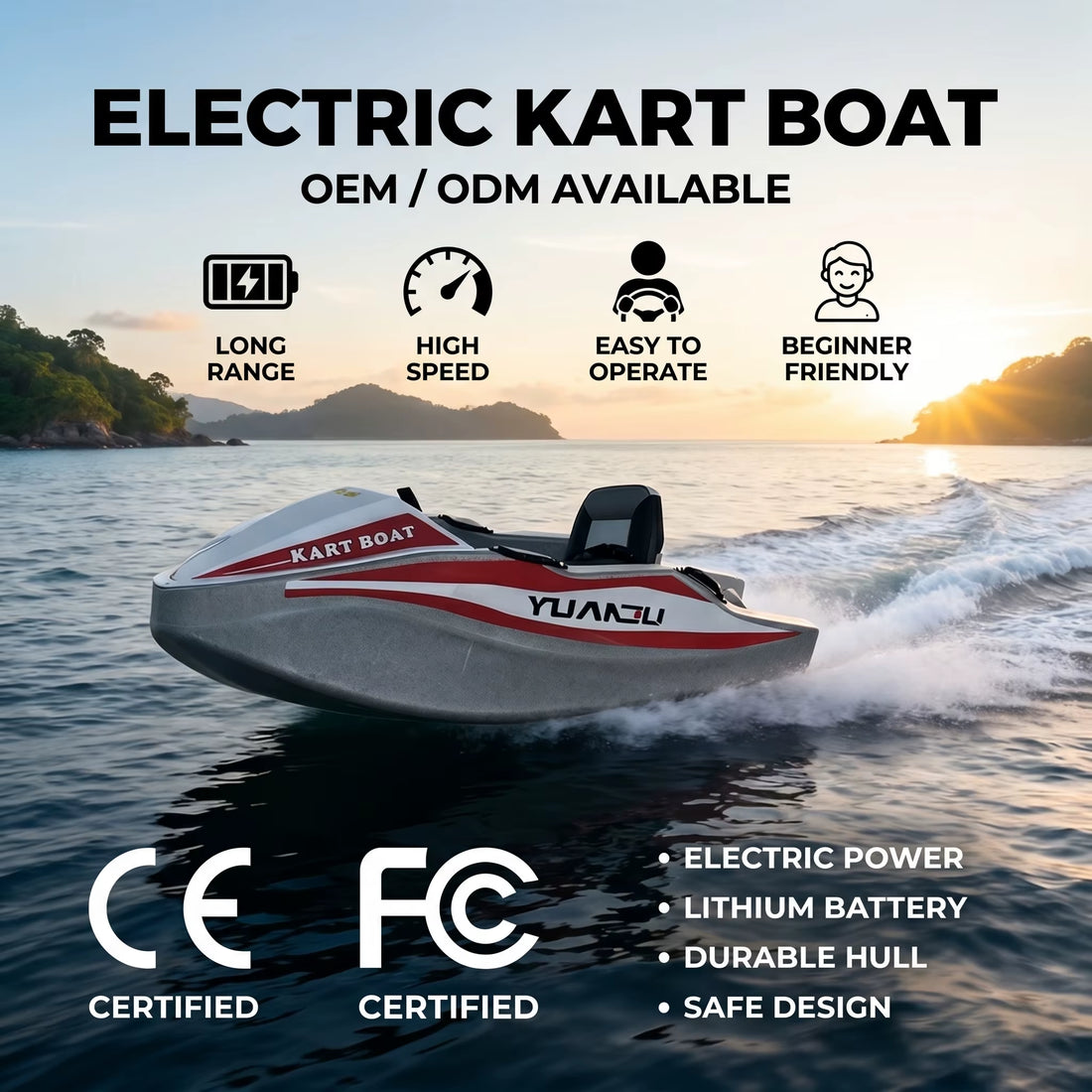 EPP Electric Kart Boat 2 Seats Ocean Waters Surfing Fishing Entertainment Family Leisure Waterproof Durable