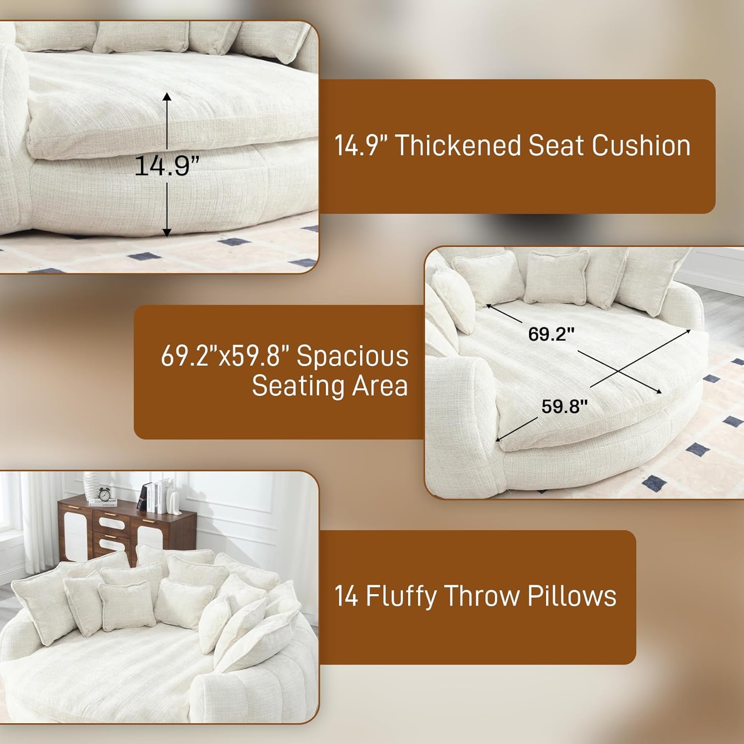 New Oversized Upholstered Round Sofa Bed