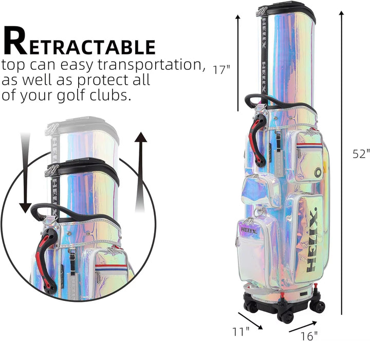 Vintage Waterproof Retractable Golf Bags with Wheels and 12 Capacity Pockets