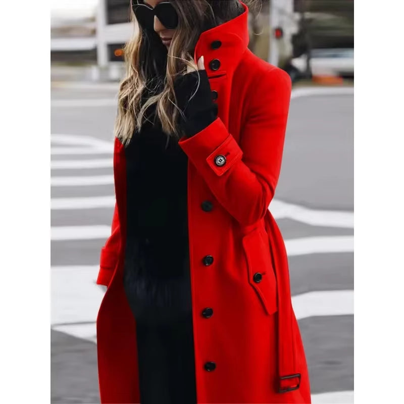 New Women Slim Fit Cardigan Style Autumn Winter New Woolen Coat Stand Collar