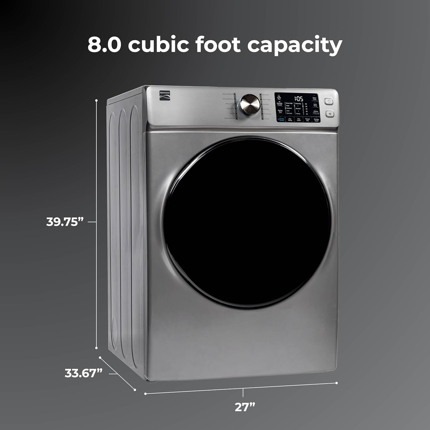 Smart Home 8.0 Cu. Ft. Front Load Electric Dryer – Wrinkle Guard, Accela Steam, Smart Sensor Drying