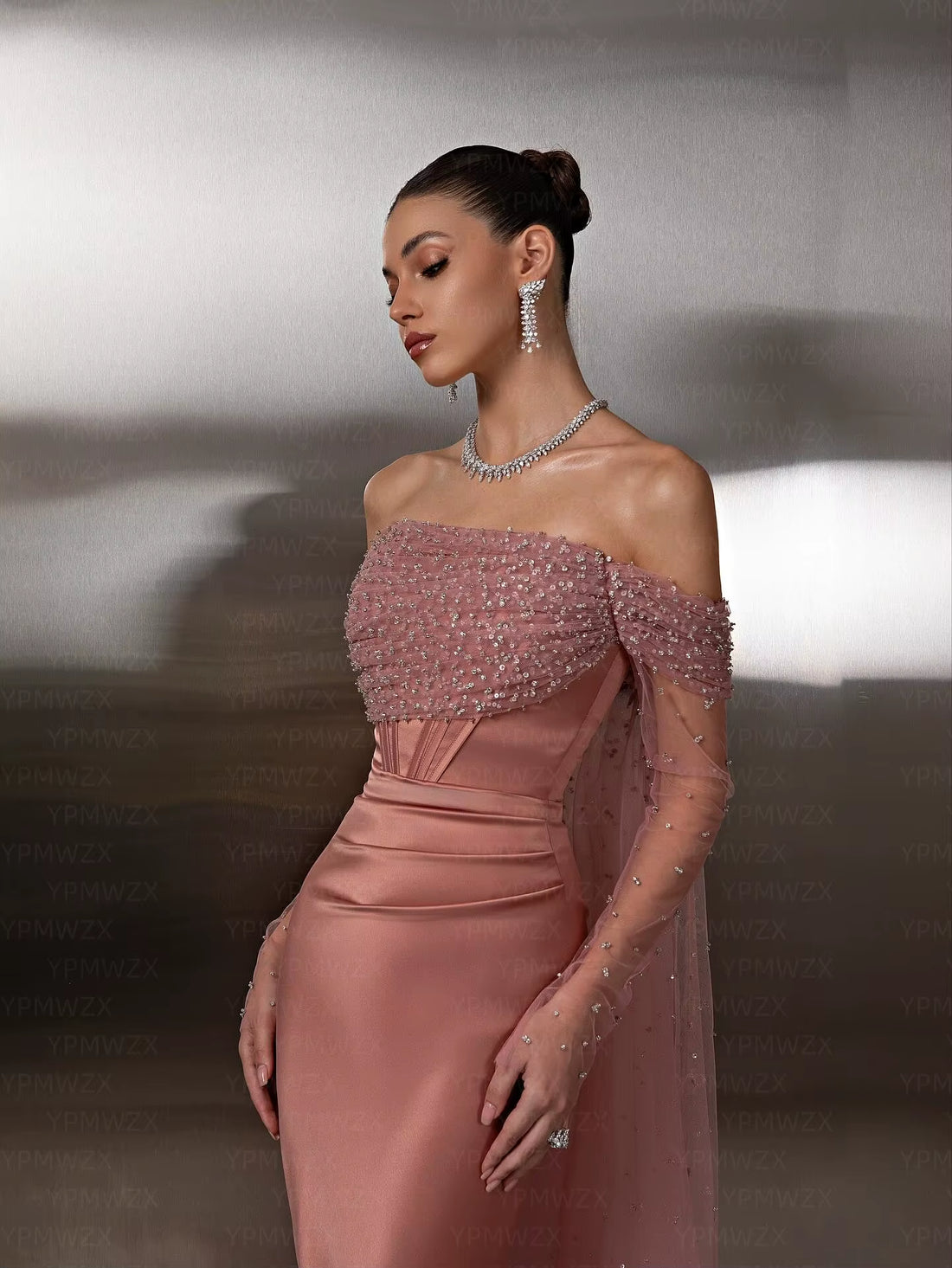 New Women Floor Length Fold Lace Sequin Wedding Party Gown