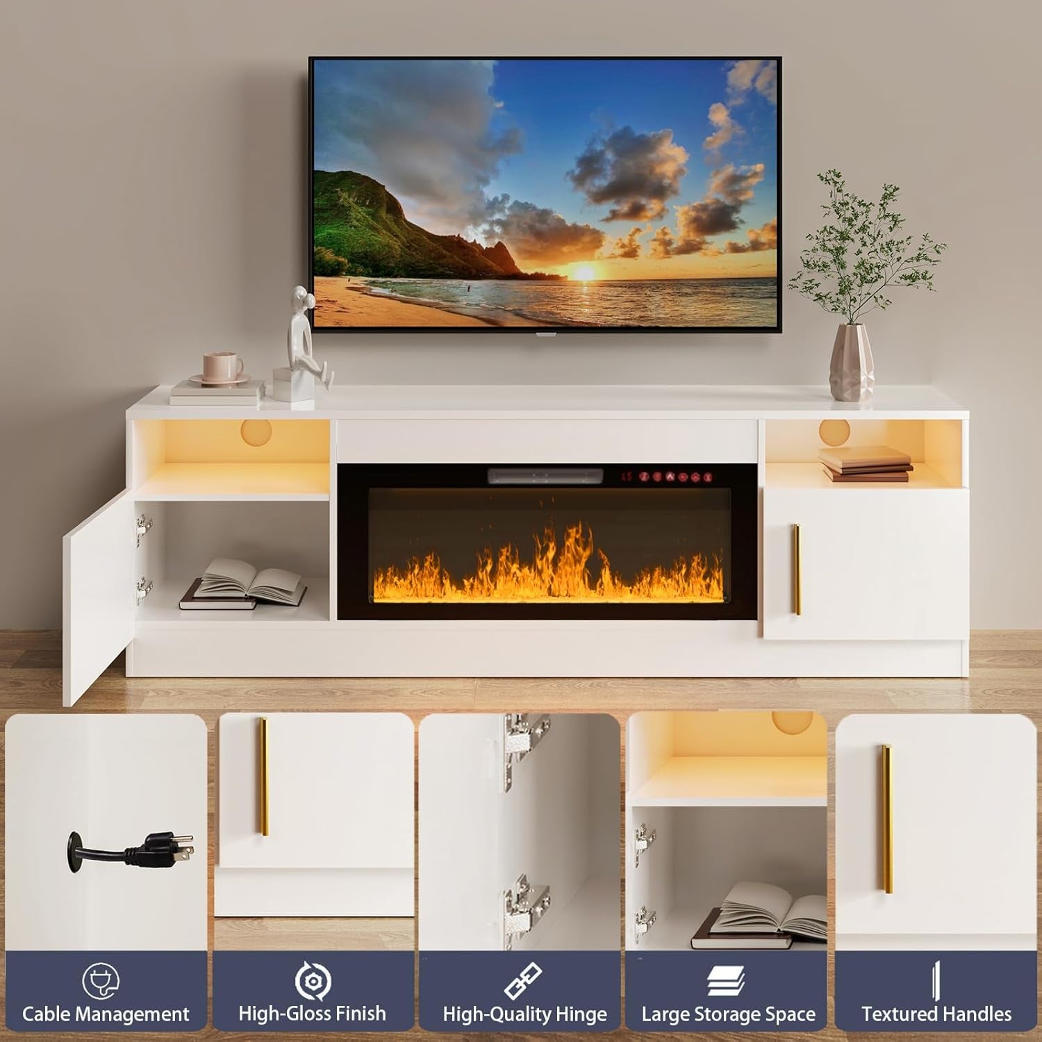 New  LED TV Stand with Fireplace - 70 Inch Modern Electric Entertainment Center