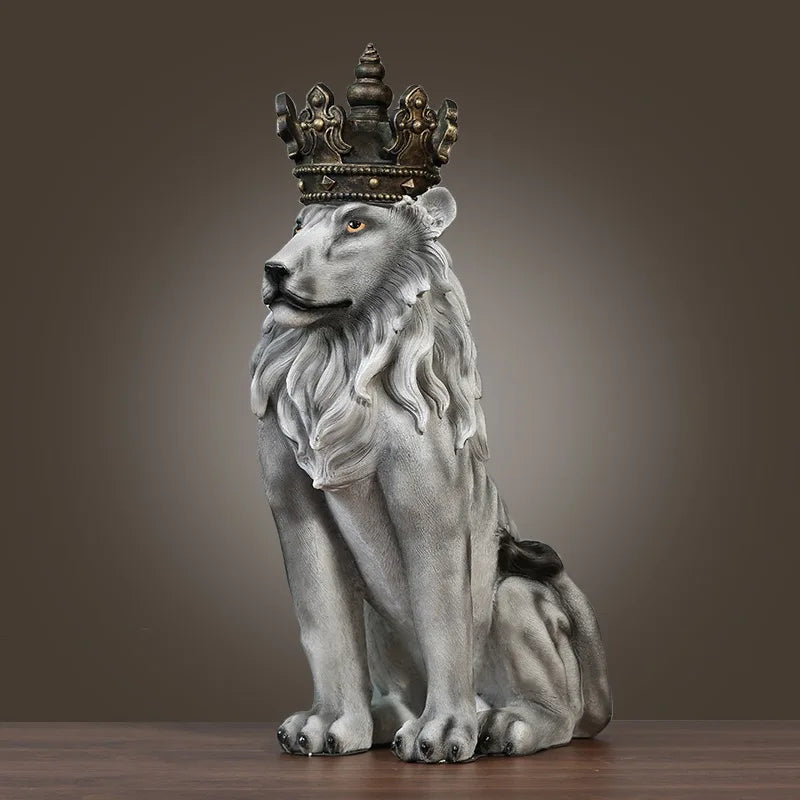 Luxe Crown Lion Floor Sculpture – Modern Statement Home Decor